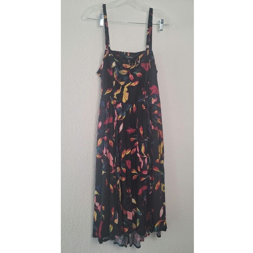 Torrid Black Tropical Leaf Print Midi Challis High-low Skater Dress Size 10